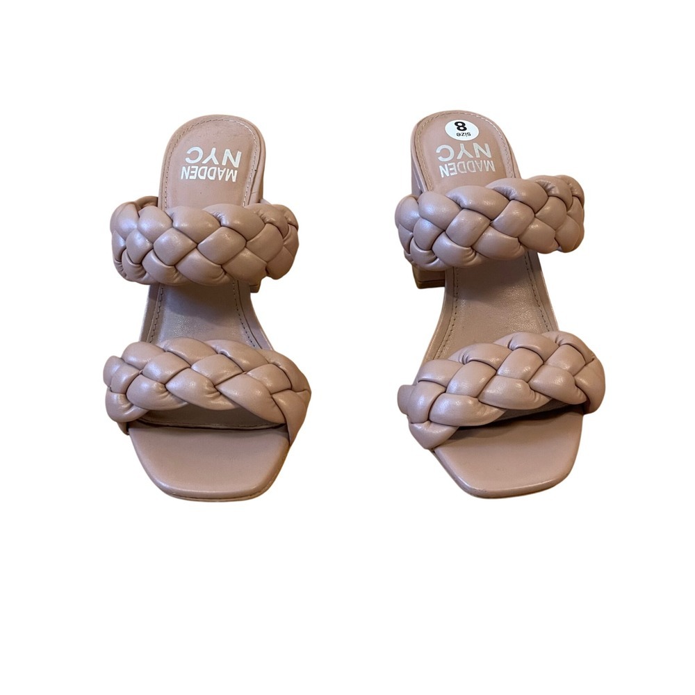 Madden NYC Braided Double Band Heeled Sandals Mules Size 8 Beige